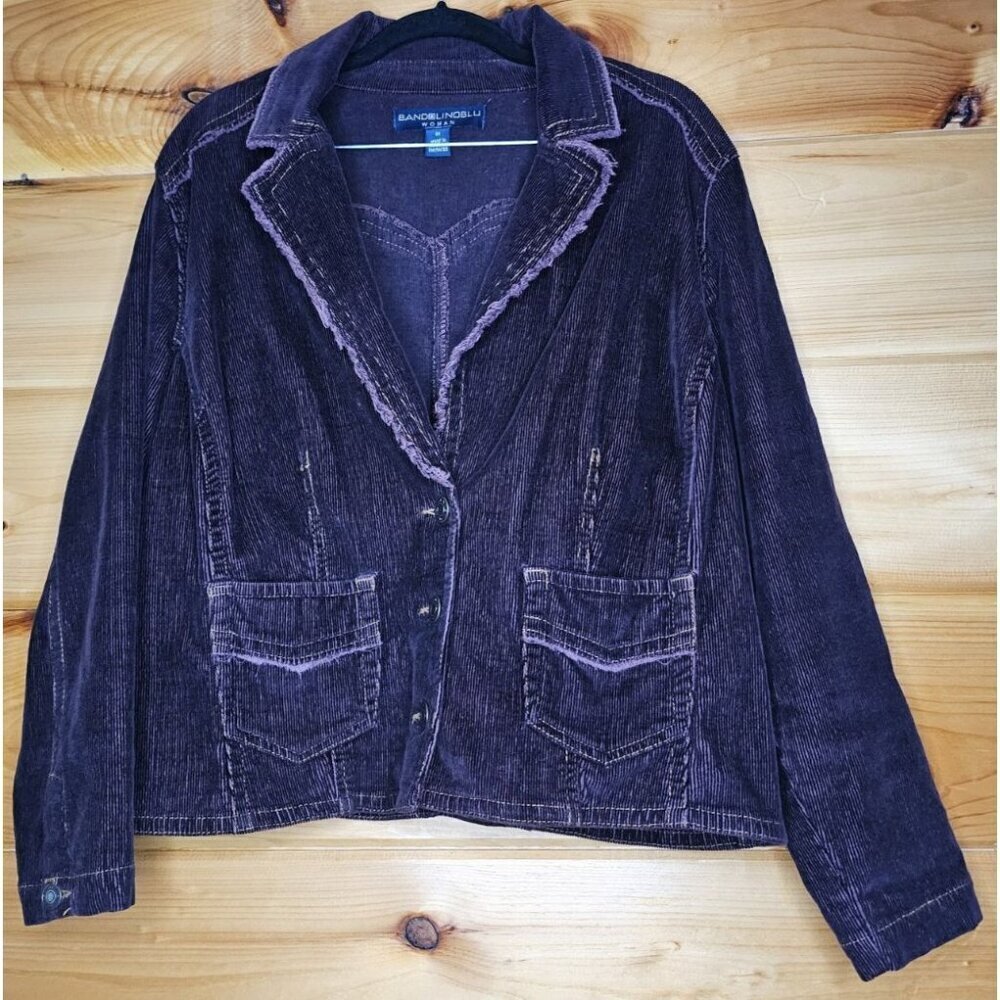 BANDOLINO BLU Plum WOMENS SIZE 0X CORDUROY FRINGE EDGE JACKET Light Button Coat